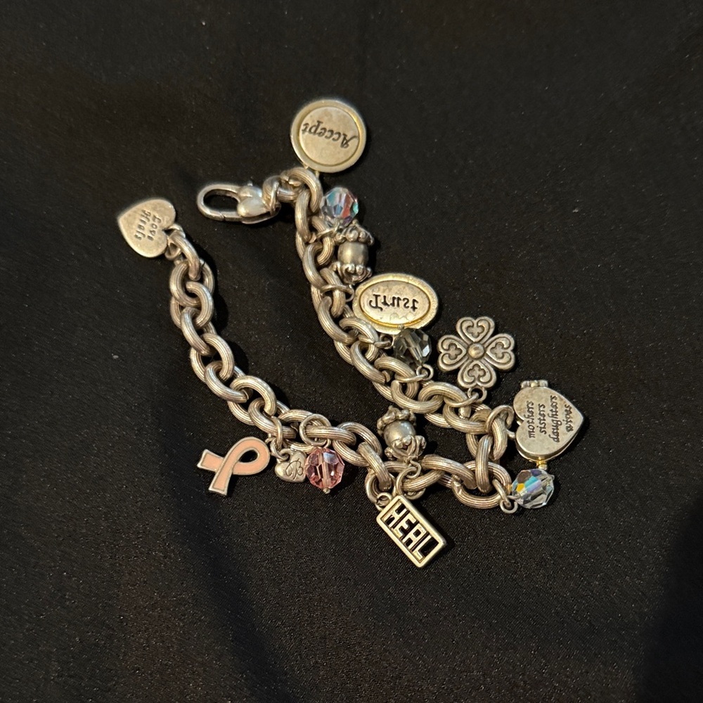 Brighton Silver Charm Bracelet with Pink and Clear Accents